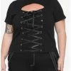 Best Pirce 👍 Black Lace-Up Cutout 👧 Girls Crop T-Shirt Plus Size 👍 -HT Style Outlet Store 17104820 hi