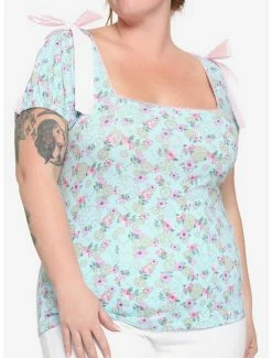 Best Pirce 👍 Blue Floral Clocks & Gears 👧 Girls Top Plus Size 🤩