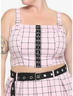 Brand new 🛒 Pink & Black Grid Buckle 👧 Girls Tank Top Plus Size 🎁
