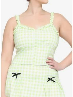 Discount 💯 Lime Green Buffalo Plaid 👧 Girls Crop Tank Top Plus Size ⭐