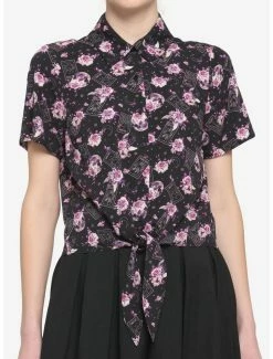 Buy 🔥 Tarot Night Floral Tie-Front 👧 Girls Woven Button-Up 💯