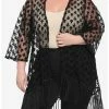 Flash Sale 🔔 Black Flocked Mushroom Fringe Duster Plus Size 👏 -HT Style Outlet Store 17105301 hi