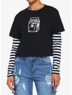Cheap 🥰 Goth Milk Black & White Twofer 👧 Girls Crop Long-Sleeve T-Shirt ⭐