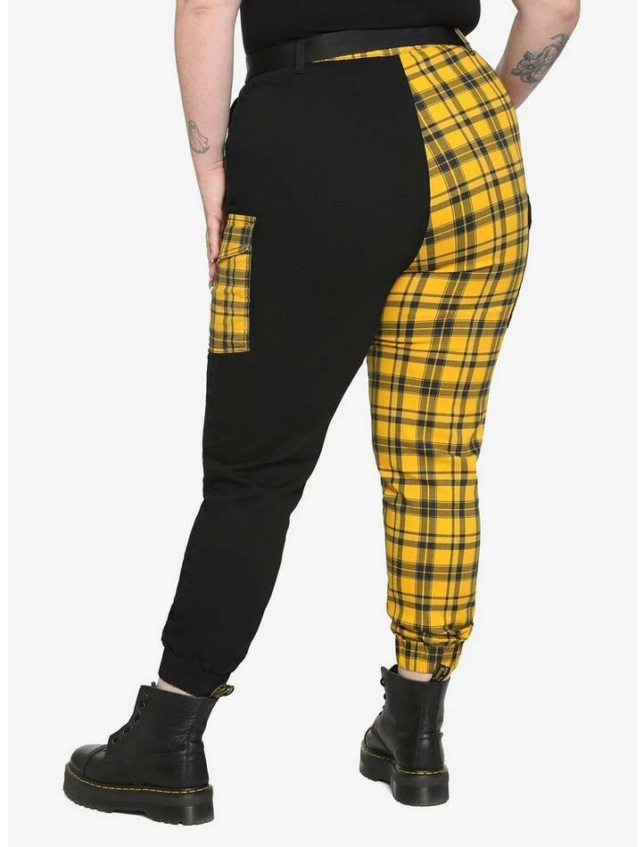 Wholesale 😀 Black & Yellow Plaid Split Cargo Jogger Pants Plus Size 🎁 4 Wholesale 😀 Black & Yellow Plaid Split Cargo Jogger Pants Plus Size 🎁 - Image 2