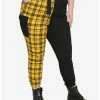 Wholesale 😀 Black & Yellow Plaid Split Cargo Jogger Pants Plus Size 🎁