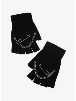 Top 10 💯 Chain & Safety Pin Black Fingerless Gloves 🎉
