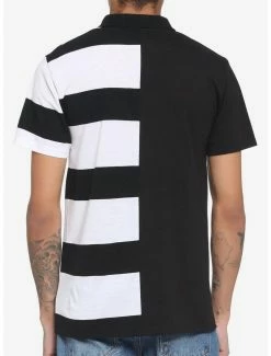 Flash Sale 🥰 Black & White Stripe Split O-Ring Zipper Polo 👕 Shirt ✨ -HT Style Outlet Store 17171507 av2