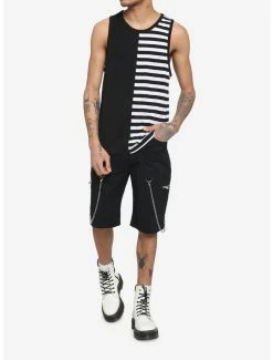 Budget 🧨 Black & White Stripe Split Tank Top ✨ -HT Style Outlet Store 17171534 av1