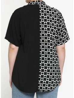 Wholesale 💯 Black & White Checkered Heart Split 👧 Girls Resort Woven Button-Up Plus Size 🥰 -HT Style Outlet Store 17234284 av2