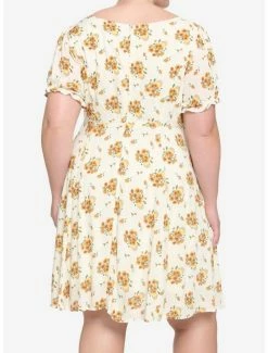Coupon 🧨 Sunflower Puff Sleeve 👗 Dress Plus Size 🔥 -HT Style Outlet Store 17236222 av2