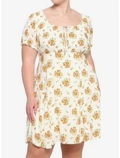 Coupon 🧨 Sunflower Puff Sleeve 👗 Dress Plus Size 🔥