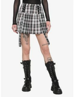 Buy 🤩 Black White & Red Plaid Grommet Suspender 👗 Skirt 🌟