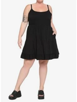 Cheapest 😍 Black Woven Tiered 👗 Dress Plus Size 🧨 -HT Style Outlet Store 17236356 av1