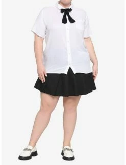 Discount ✔️ White Black Bow 👧 Girls Resort Woven Button-Up Plus Size 🔔 -HT Style Outlet Store 17236529 av1
