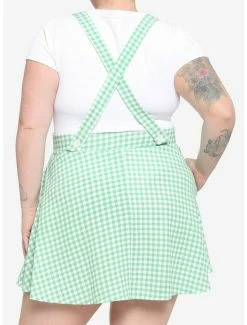Discount 🎉 Green & White Gingham Suspender 👗 Skirt Plus Size 👏 -HT Style Outlet Store 17236674 av2