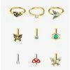 Cheap 👏 Steel Gold Mushrooms & Butterflies Nose Stud & Hoop 9 Pack 👍