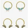 Promo ✨ Steel Gold Butterfly Wings Captive Hoop & Circular Barbell 4 Pack ❤️