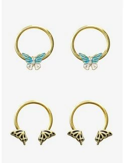 Promo ✨ Steel Gold Butterfly Wings Captive Hoop & Circular Barbell 4 Pack ❤️