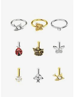 Wholesale ❤️ Steel Cottagecore Forest Nose Stud & Hoop 9 Pack 😉