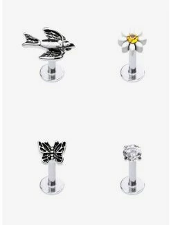 New 🎉 Steel Silver Sparrow Butterfly Labret Stud 4 Pack 😉