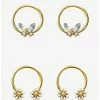 Buy ⭐ Steel Gold Iridescent Butterfly Daisy Captive Hoop & Circular Barbell 4 Pack 🔔 -HT Style Outlet Store 17244221 hi