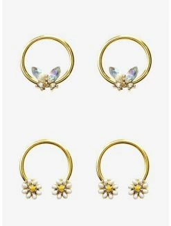 Buy ⭐ Steel Gold Iridescent Butterfly Daisy Captive Hoop & Circular Barbell 4 Pack 🔔