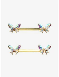 Brand new 😉 14G Steel Sparkly Butterfly Nipple Barbell 2 Pack 💯