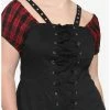 Best reviews of 🌟 Black & Red Plaid 👧 Girls Woven Lace-Up Top Plus Size 😀 -HT Style Outlet Store 17255309 hi
