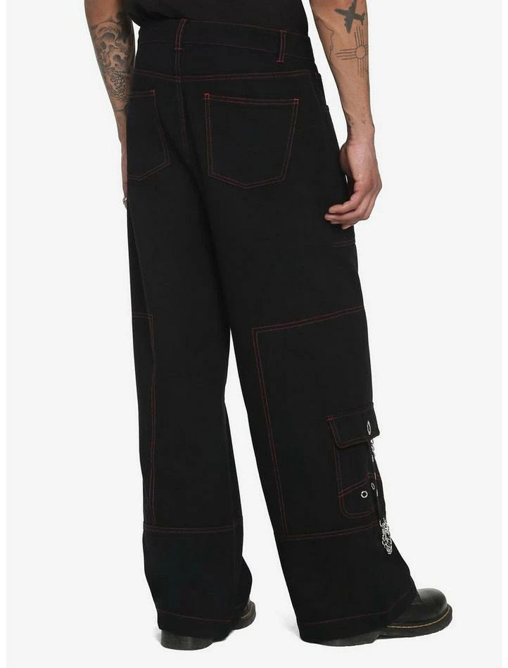 Best deal 🛒 Black & Red Stitch Chain Carpenter Pants 😀 4 Best deal 🛒 Black & Red Stitch Chain Carpenter Pants 😀 - Image 2