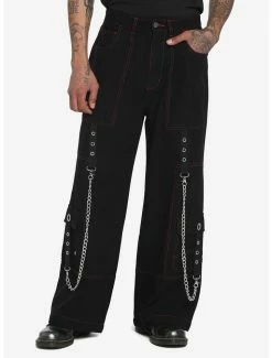 Best deal 🛒 Black & Red Stitch Chain Carpenter Pants 😀