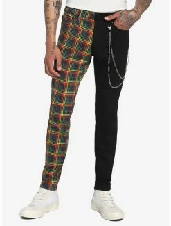Cheapest ⭐ Black & Rainbow Plaid Split Chain Stinger 👖 Jeans 😀