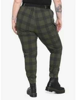 Promo 👍 Green Plaid Cargo Jogger Pants With Buckle Belt Plus Size 😍 -HT Style Outlet Store 17409853 av1