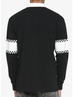 Discount 😍 Black & White Checkered Stripe Long-Sleeve Polo 😉 -HT Style Outlet Store 17413031 av2