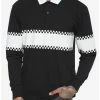 Discount 😍 Black & White Checkered Stripe Long-Sleeve Polo 😉 -HT Style Outlet Store 17413031 hi
