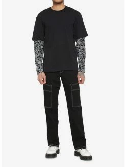 Best Sale 😍 Black & White Paisley Twofer Long-Sleeve T-Shirt 🤩 -HT Style Outlet Store 17413040 av1