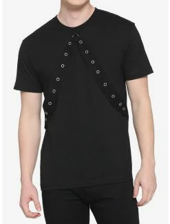Best Pirce โ Black Double Grommet Strap T-Shirt ๐