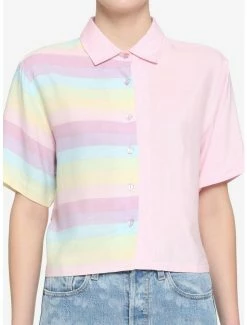 Brand new ❤️ Pastel Stripe Split Boxy 👧 Girls Crop Woven Button-Up 🧨