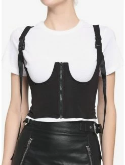 Promo 🤩 Black Underbust Corset 👧 Girls Crop T-Shirt 👍