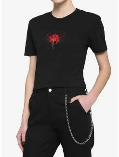 Promo 😀 Spider Lily Embroidered Boxy 👧 Girls Crop T-Shirt 💯