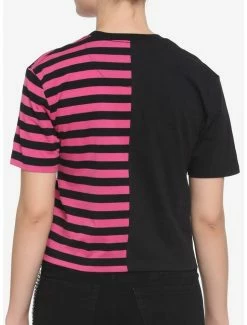 Best Sale 🥰 Black & Pink Stripe Split Boxy 👧 Girls Crop T-Shirt 🥰 -HT Style Outlet Store 17441517 av2