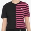 Best Sale 🥰 Black & Pink Stripe Split Boxy 👧 Girls Crop T-Shirt 🥰 -HT Style Outlet Store 17441517 hi