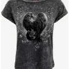 Cheap 🥰 Raven Heart Acid Wash Turnup Sleeve T-Shirt 🔥 -HT Style Outlet Store 17481882 hi