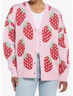 Cheap 🤩 Pink Strawberry Button-Front 👧 Girls Cardigan ❤️