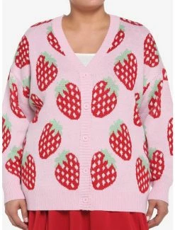 Hot Sale 🤩 Pink Strawberry Button-Front 👧 Girls Cardigan Plus Size 🎉