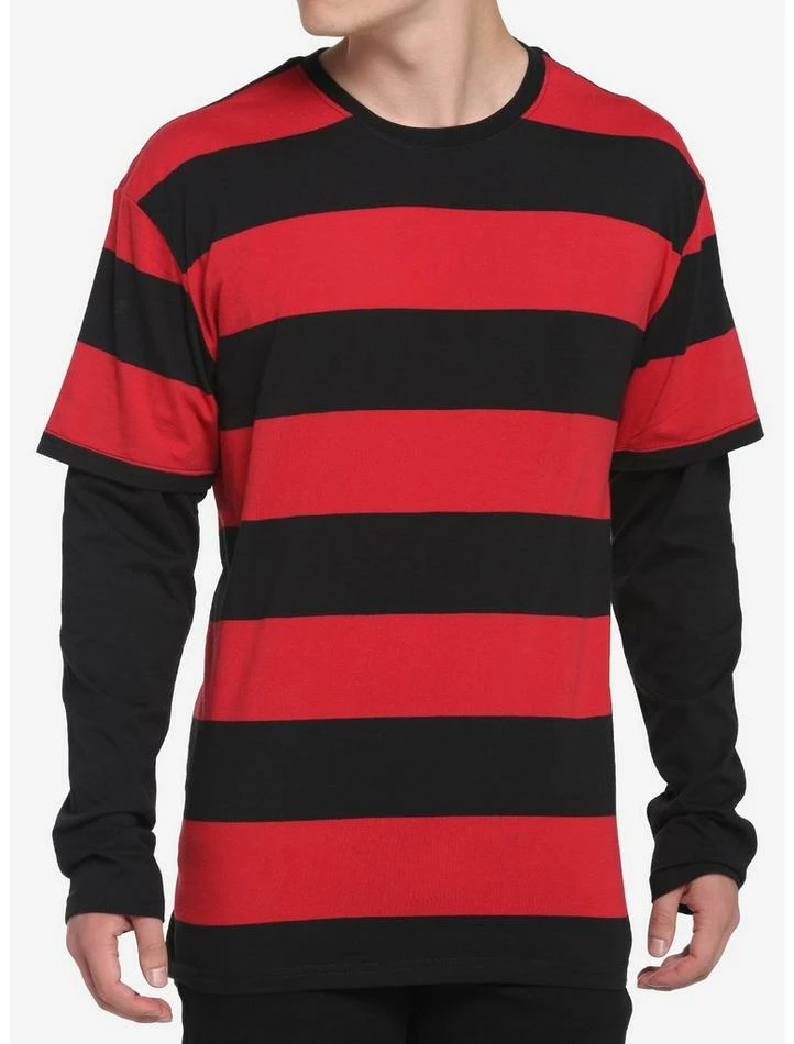 Best deal ๐ Black & Red Stripe Twofer Long-Sleeve T-Shirt ๐ฅฐ 3 Best deal ๐ Black & Red Stripe Twofer Long-Sleeve T-Shirt ๐ฅฐ