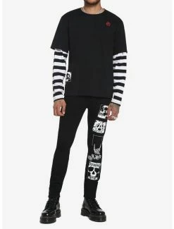 Outlet 🔔 Black & White Stripe Anarchy Twofer Long-Sleeve T-Shirt 🔔 -HT Style Outlet Store 17494129 av1