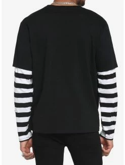 Outlet 🔔 Black & White Stripe Anarchy Twofer Long-Sleeve T-Shirt 🔔 -HT Style Outlet Store 17494129 av2