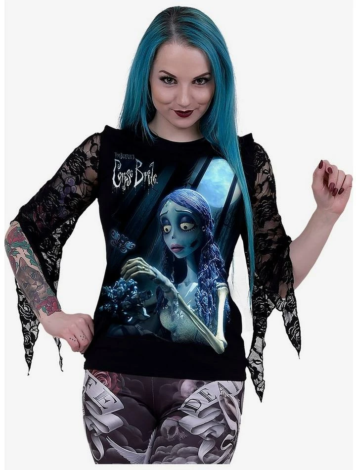 Discount 🥰 Corpse Bride Glow In The Dark Lace Sleeve Top ⌛ 4 Discount 🥰 Corpse Bride Glow In The Dark Lace Sleeve Top ⌛ - Image 2