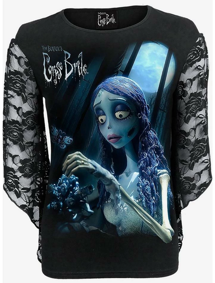 Discount 🥰 Corpse Bride Glow In The Dark Lace Sleeve Top ⌛ 3 Discount 🥰 Corpse Bride Glow In The Dark Lace Sleeve Top ⌛