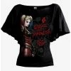 Cheap 🔥 DC Comics Harley Quinn Embrace Madness Boat Neck Bat Sleeve Top 🧨 -HT Style Outlet Store 17504079 hi